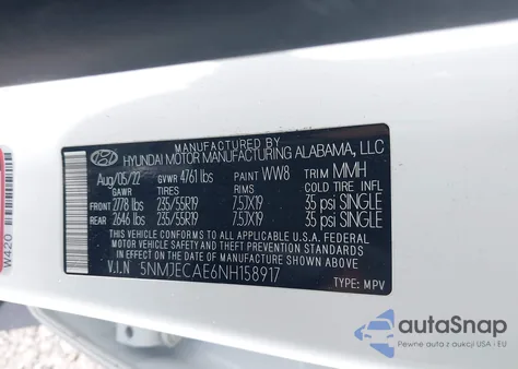 2022 Hyundai Tucson Limited z USA, uszkodzony, nr VIN 5NMJECAE6NH158917